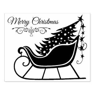 Sello De Caucho Feliz Navidad Sleigh Tree Holiday
