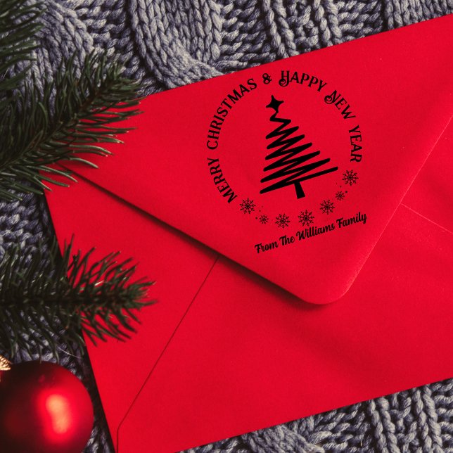 Sello De Caucho Feliz Navidad y Feliz Año Nuevo árbol de vacacione (Subido por el creador)