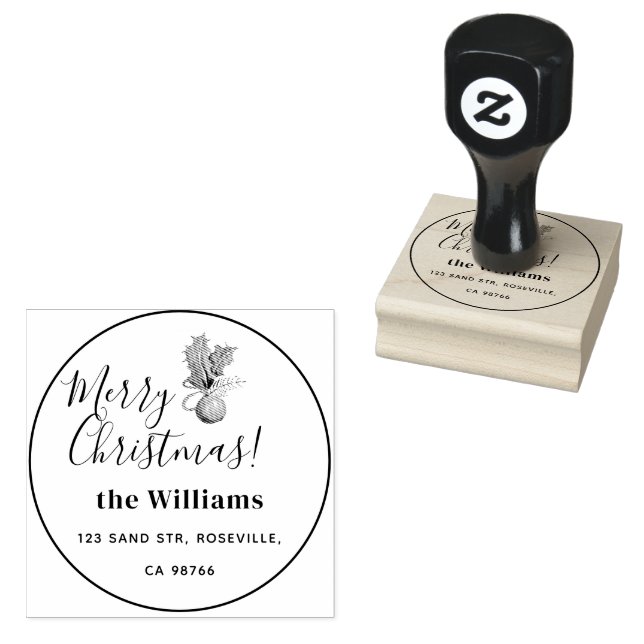 Sello De Caucho Feliz Navidad Y Luminosas Bolas (Sellado)