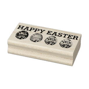 Sello De Caucho Feliz Pascua con huevos de Pascua