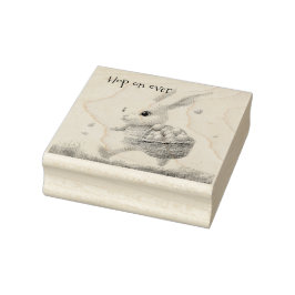 Sello De Caucho Feliz Pascua, conejo de Pascua caminando con huevo