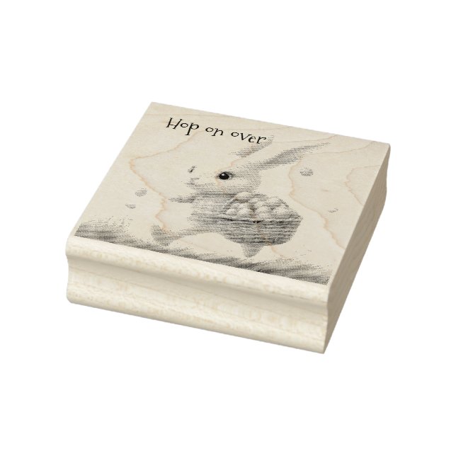 Sello De Caucho Feliz Pascua, conejo de Pascua caminando con huevo (Sello)