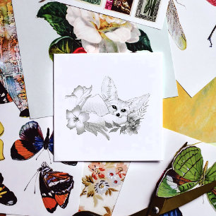 Sello De Caucho Fennec Fox Flowers Cute