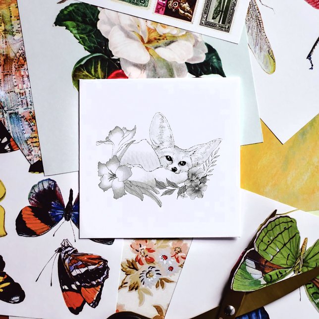 Sello De Caucho Fennec Fox Flowers Cute (Subido por el creador)