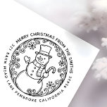 Sello De Caucho FERRY CHRISTMAS Snowman Family Name Return Address<br><div class="desc">Crea tu propio sello de goma de la dirección de devolución de nombre de familia Snowman de NAVIDAD NAVIDAD. Fácil de personalizar con su propio mensaje de Navidad, nombre de familia y dirección de retorno. Se puede lograr una mayor personalización editando con la herramienta de diseño. También hace un gran...</div>