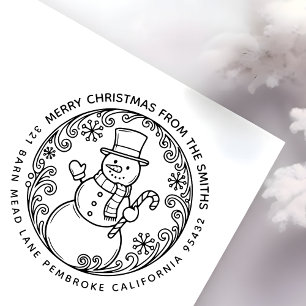 Sello De Caucho FERRY CHRISTMAS Snowman Family Name Return Address