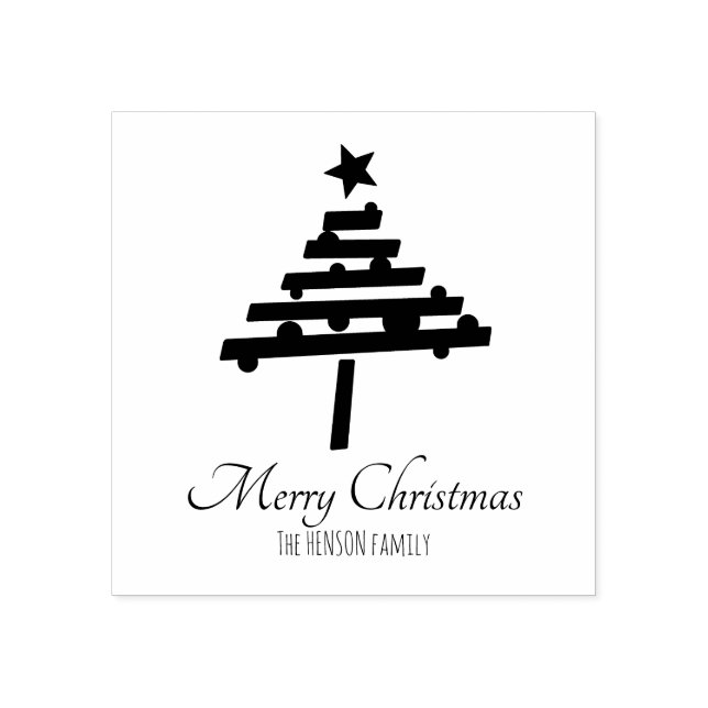 Sello De Caucho Festividad personalizada de script negro en árbol  (Impresión)