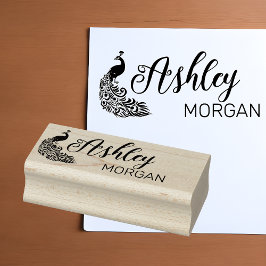 Sello De Caucho Firma con Silueta de Pavo Real con Estilo