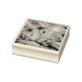 Sello De Caucho Flamingos rosados tropicales Palmeras Agua Verde a