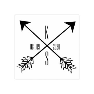 Sello De Caucho Flechas cruzadas Monograma Boda Madera Arte