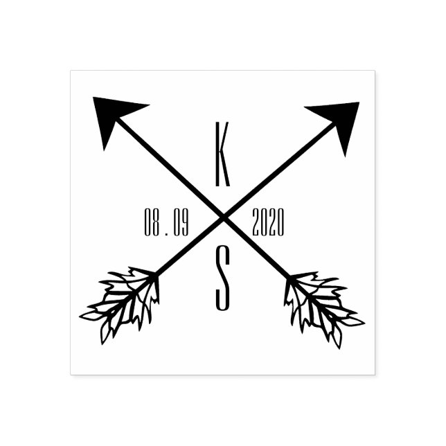 Sello De Caucho Flechas cruzadas Monograma Boda Madera Arte (Impresión)