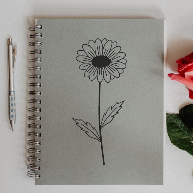 Sello De Caucho Flor de arte de la línea de margarita botánica (Botanical Daisy Line Art Flower Rubber Stamp)