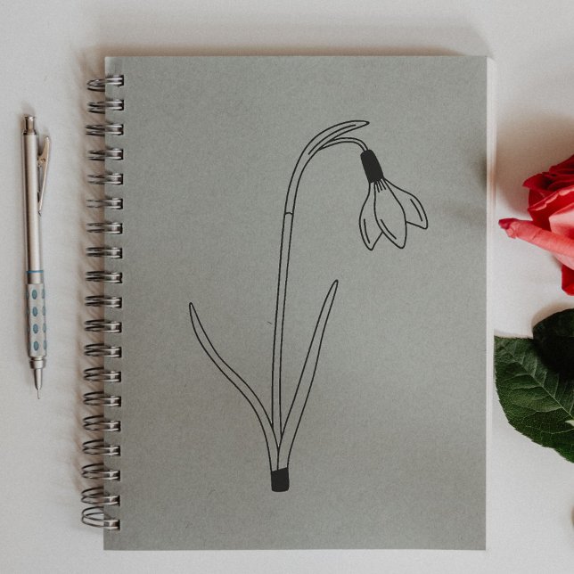 Sello De Caucho Flor de arte de la línea de nieve botánica (Botanical Snowdrop Line Art Flower Rubber Stamp)