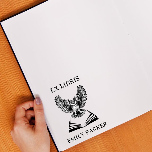 Sello De Caucho Flor de búho vintage Ex Libris Nombre personalizad (Vintage Owl Ex Libris Custom Name Bookplate)