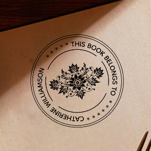 Sello De Caucho Flor redonda de época Este libro pertenece a