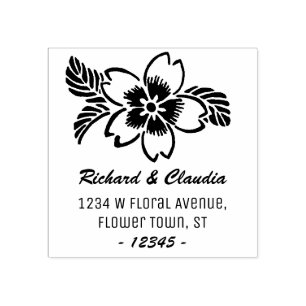 Sello De Caucho Flor silvestre tropical  Dirección de devolución