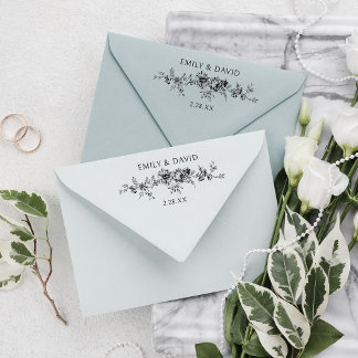 Sello De Caucho Floral azul con grabado elegante y personalizado