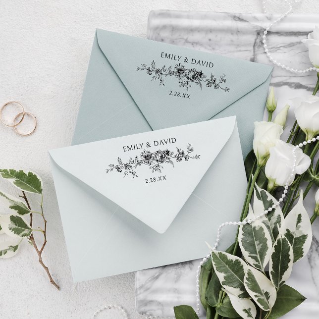 Sello De Caucho Floral azul con grabado elegante y personalizado (Subido por el creador)