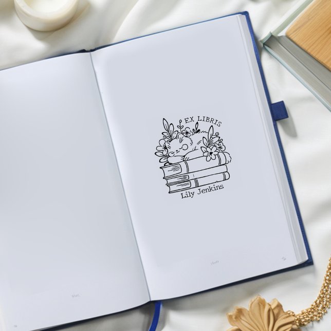 Sello De Caucho Floral Cat Bookplate (Subido por el creador)