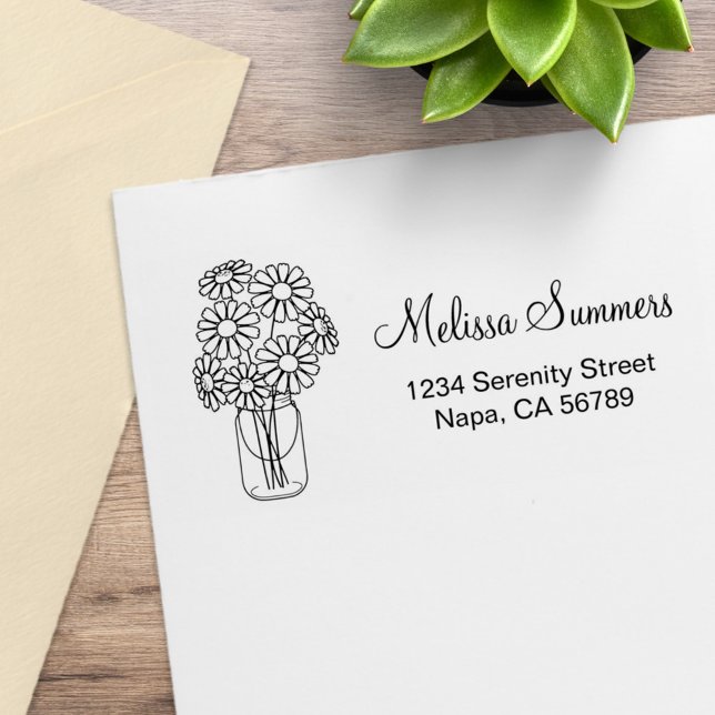 Sello De Caucho Floral Daisies Mason Jar Dirección (Subido por el creador)