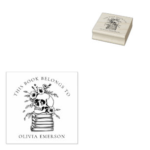 Sello De Caucho Floral Gothic Skull Personal Library Book