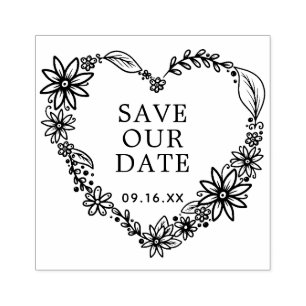 Sello De Caucho Floral Heart Wreath Save our Date