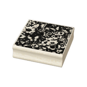 Sello De Caucho Floral monocromática antigua con mariposas