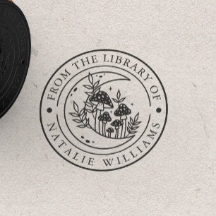 Sello De Caucho Floral Moon Mushroom de la Biblioteca de