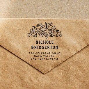 Sello De Caucho Floral Rustic Style Return Address Wooder
