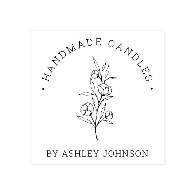 Sello De Caucho Floral rústica personalizada hecha a mano por (Impresión)