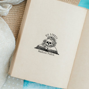 Sello De Caucho Floral Skull Ex Libris Library Book