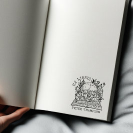 Sello De Caucho Floral Skull Ex Libris Library Book