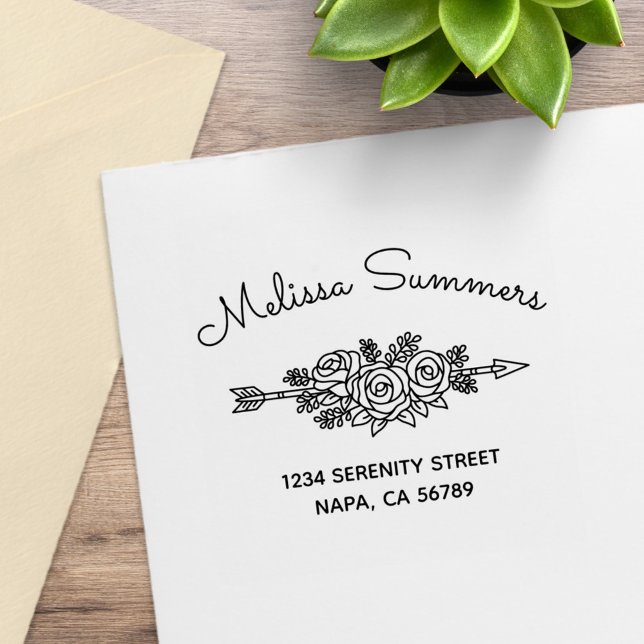 Sello De Caucho Floral Tribal Arrow, Rose Flowers Address 6 (Subido por el creador)