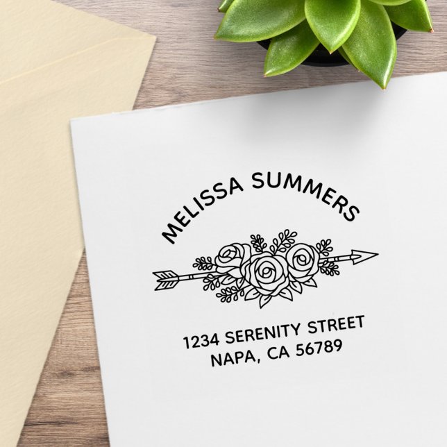 Sello De Caucho Floral Tribal Arrow, Rose Flowers Arch Address (Subido por el creador)