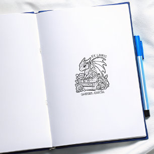 Sello De Caucho Floral Vintage Dragon Bookplate