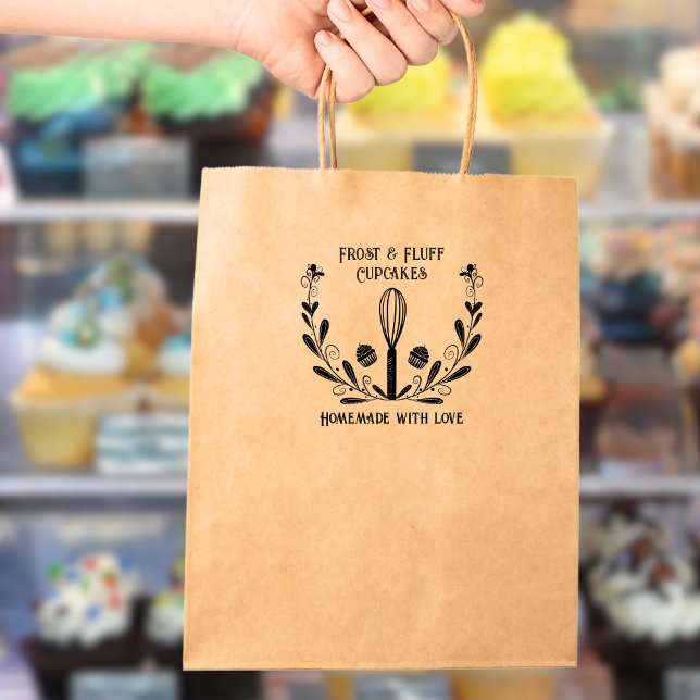 Sello De Caucho Floral Wreath Bakery Whisk & Cupcake Stamp (Subido por el creador)