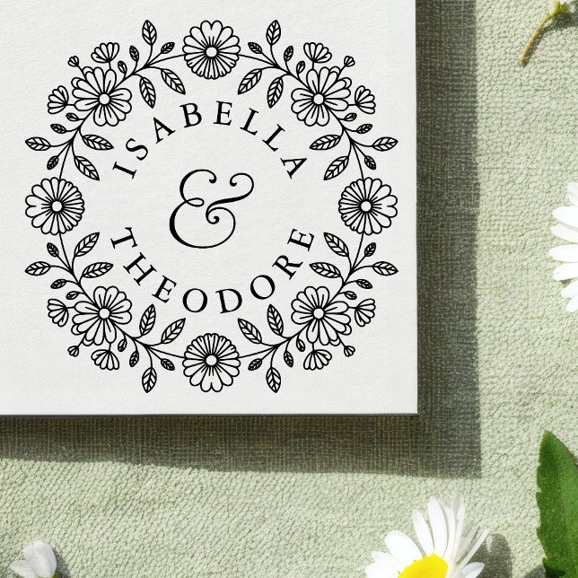 Sello De Caucho Floral Wreath Wooden Couple's Name Stamp (Subido por el creador)