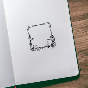 Sello De Caucho Flores cuadradas botánicas, marco de Journal