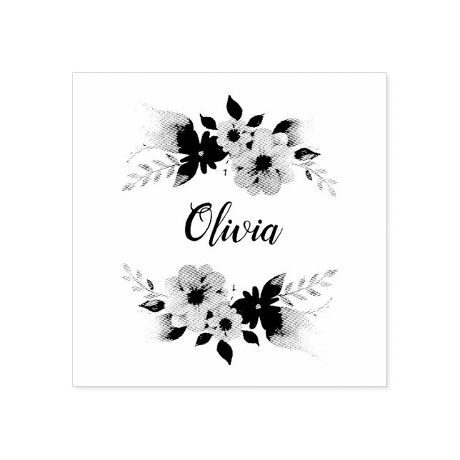 Sello De Caucho Flores de acuarela floral y placa de identificació (Impresión)