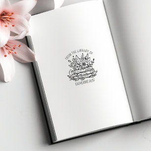 Sello De Caucho Flores de libros personalizados de la biblioteca d