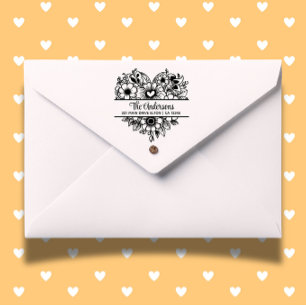 Sello De Caucho Flores del corazón Tema del Monograma dividido