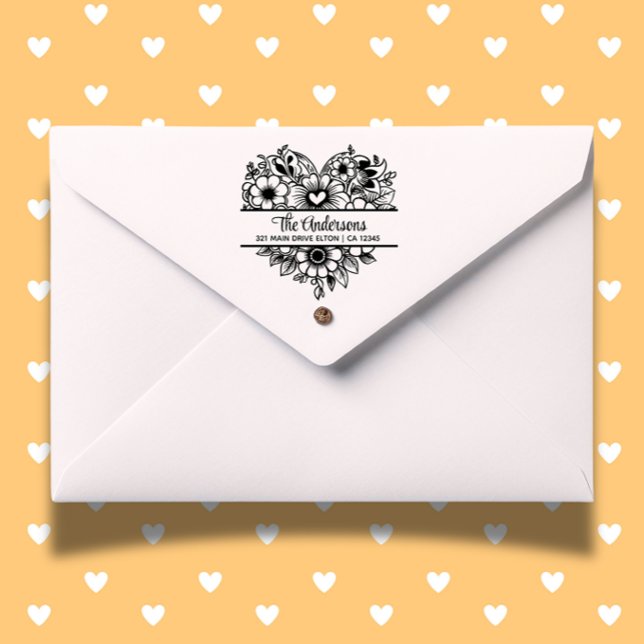 Sello De Caucho Flores del corazón Tema del Monograma dividido ( Add a heartfelt, unique touch to every project today.)