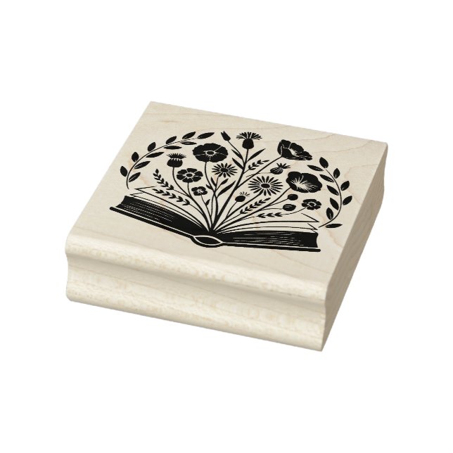 Sello De Caucho Flores en un Libro (Sello)