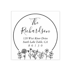 Sello De Caucho Flores Esbozo Dirección de devolución de diamantes