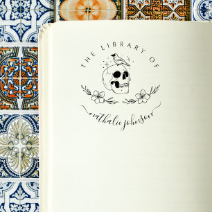 Sello De Caucho Flores góticas de cráneo de la biblioteca del libr