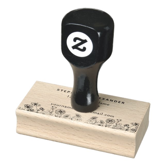 Sello De Caucho Flores, margaritas y rosas. Pluma y tinta (Sello)