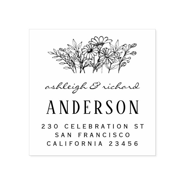 Sello De Caucho Flores Script Boda Nombres Personalizado Dirección (Impresión)