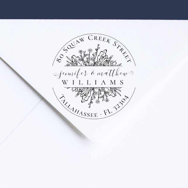 Sello De Caucho Flores silvestres rusas domicilio de pareja casada (elegant wildflowers married couple wedding return address)