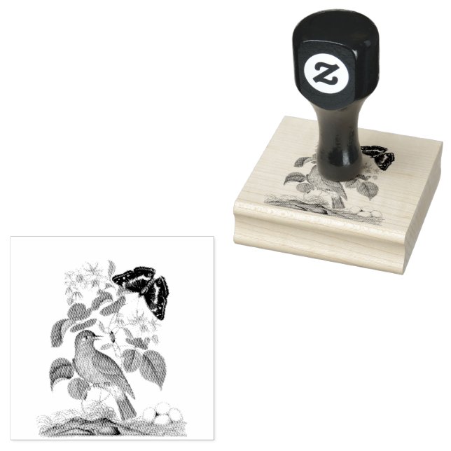 Sello De Caucho Flycatcher Bird Butfly Vintage Scrapbooking (Sellado)
