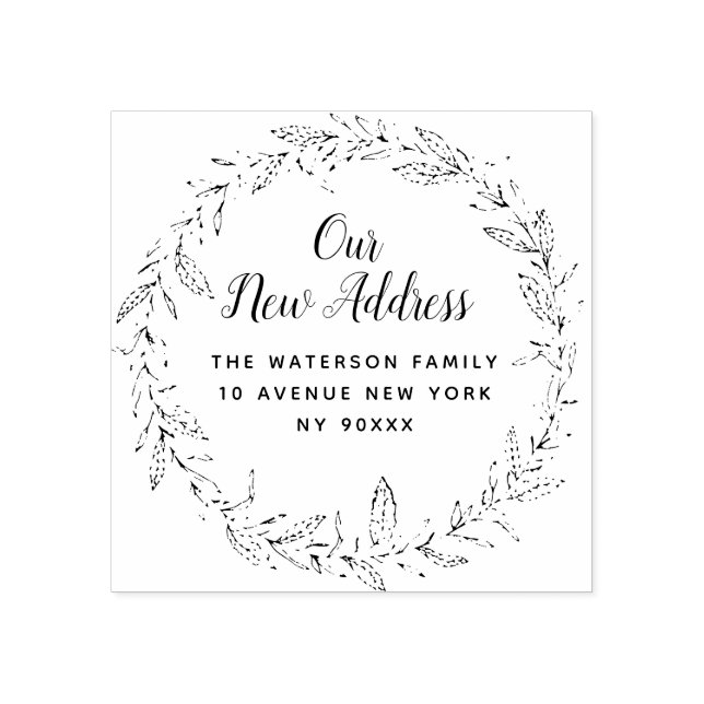 Sello De Caucho follaje botánico floral nueva dirección (Impresión)